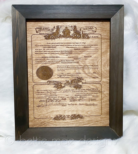 Engraved Marriage Certificate